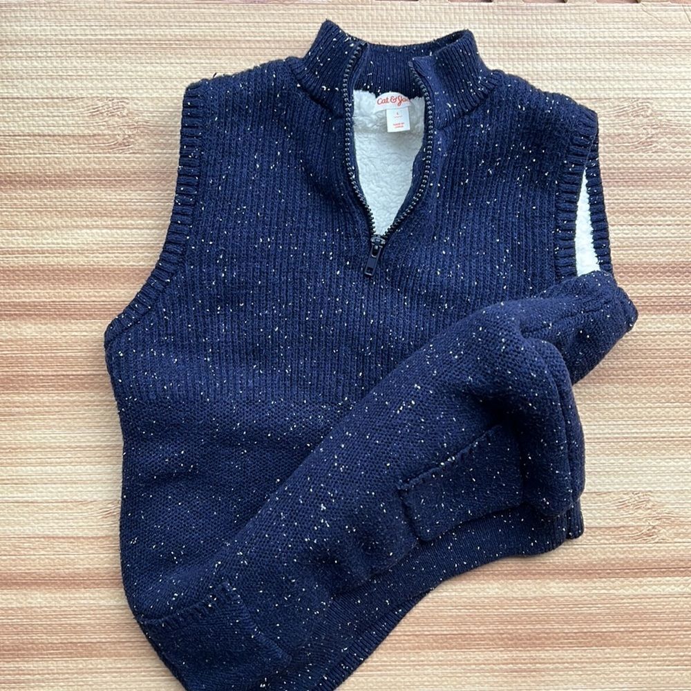Cat & Jack 1/4 Zip Pullover Sherpa Lined Sweater Vest Navy